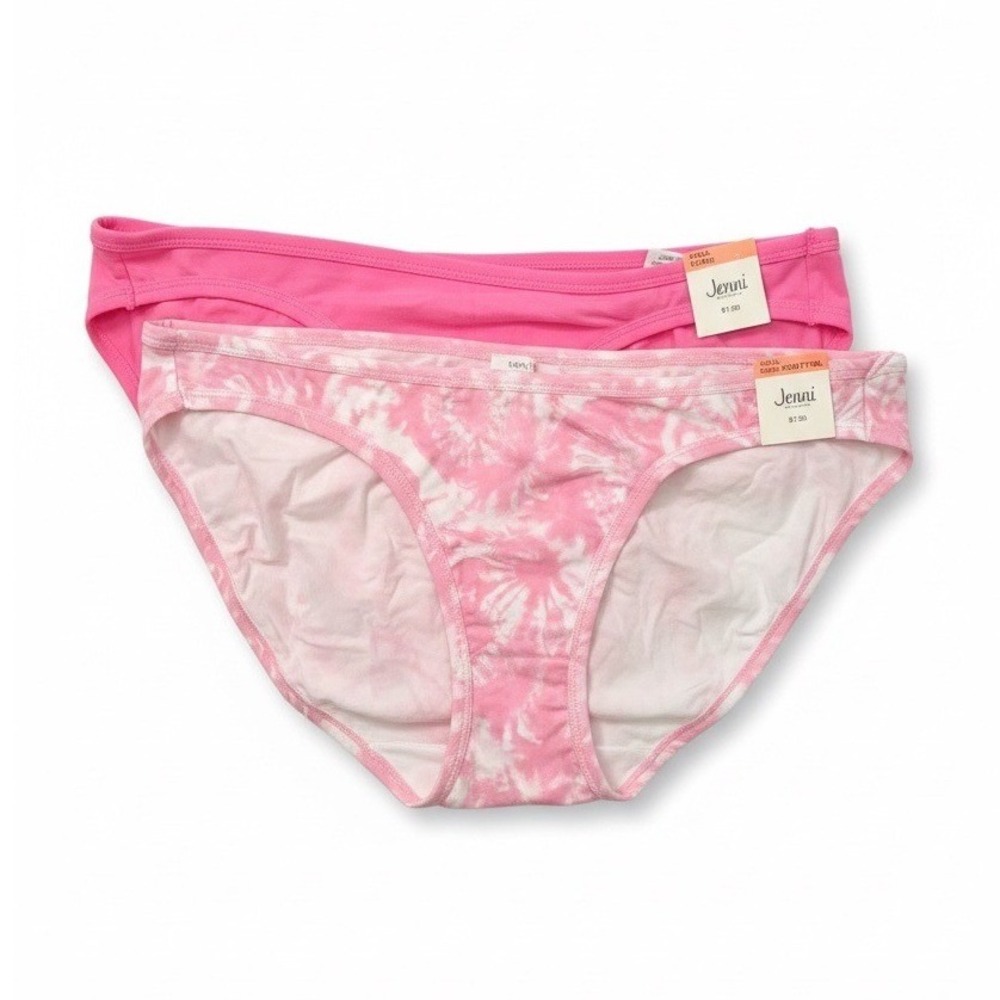 Jenni‎ Intimates Womens 2 Pack Bikini Panties Pink Tie Dye Solid, Size M, Lot 2